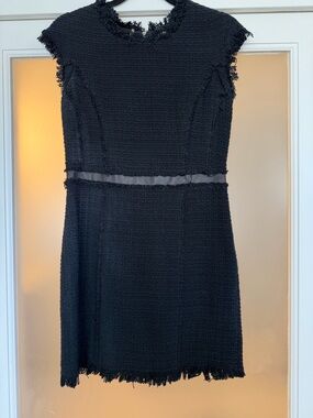 Rebecca Taylor Black Fringe Tweed Mini Dress